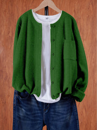 Eugenia | Damen Rundhals-Cardigan mit Knöpfen und Tasche - Dunkelgrün