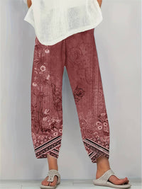 Thimasha - Caprihose Im Vintage Blumenmuster Mit Elastischem Bund - Rot