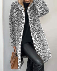 Lysandra | Damen Langmantel mit Leopardenmuster - Grau