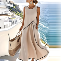 Saige | Damen Gestreiftes Sommerkleid – Gestreiftes Leichtes Sommerkleid - Apricot
