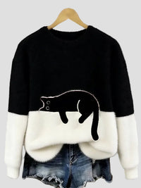 Luna | Damenpullover mit Katzenmotiv - Schwarz