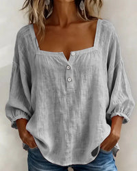 Leontien - Baumwollbluse Mit Quadratischem Ausschnitt Und Langen Ärmeln - Grau