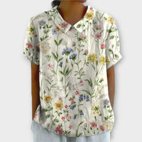 Lina | Blumenbluse aus Baumwolle und Leinen - Weiß