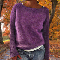 Manuela | Damen Lässiges Boot-Hals Strickpullover - Lila