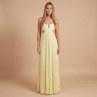 Nancy - Faltenrock Halter Cut-Out Maxikleid - Hellkanarienvogel