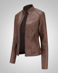 Luisa | Damen Klassische Hohem Kragen Lederjacke - Braun