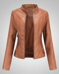 Luisa | Damen Klassische Hohem Kragen Lederjacke - Khaki