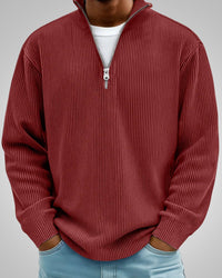 Richard | Herren Casual Half-Zip Strukturpullover - Rot