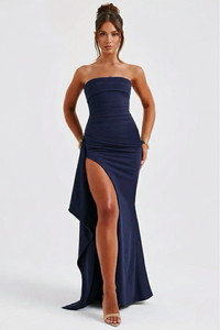 Meadow | Damen Maxikleid – Natürliches Wiesenblumiges Maxi Kleid - Navy
