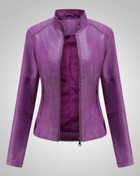 Luisa | Damen Klassische Hohem Kragen Lederjacke - Lila