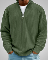 Richard | Herren Casual Half-Zip Strukturpullover - Grün