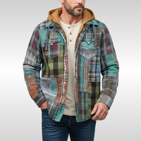 Rowan | Herren Karo-Jacke mit Kapuze, Taschen und Knöpfen - Mintgrün