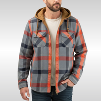 Rowan | Herren Karo-Jacke mit Kapuze, Taschen und Knöpfen - Grau