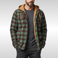 Rowan | Herren Karo-Jacke mit Kapuze, Taschen und Knöpfen - Dunkelgrün