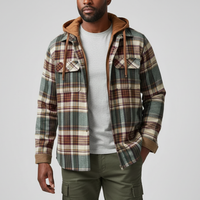 Rowan | Herren Karo-Jacke mit Kapuze, Taschen und Knöpfen - Grün