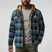 Rowan | Herren Karo-Jacke mit Kapuze, Taschen und Knöpfen - Blau