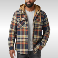 Rowan | Herren Karo-Jacke mit Kapuze, Taschen und Knöpfen - Blau Orange