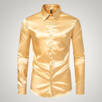 Tobias | Herren Festliches Satin Gerades Hemd - Gelb