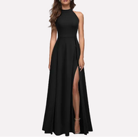 Dominique | Damen Formelles Abend Maxikleid mit Seitenschlitz - Schwarz