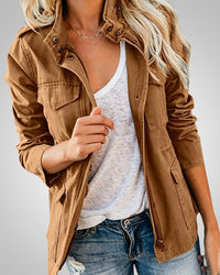 Adeline | Damen Lässiger Herbstjacke mit Taschen - Braun