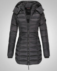 Ella | Damen Lange Kapuzen Winter Daunenjacke - Schwarz