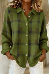 Anna – Weiche Strickjacke mit Karomuster - Grün