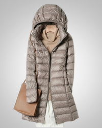 Paula | Damen Leichte Gesteppte Lange Daunenjacke - Khaki