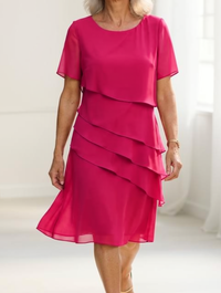 Linda | Damen Elegantes Komfort Rüschenkleid – Zartes Sanftes Rüschen Kleid - Pink