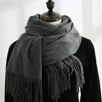 Designer-Schal mit Quasten | Warmer und weicher Kaschmir - Tief grau