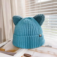 Gestrickte Wintermütze mit Katzenohren von PurrWarm - Blau