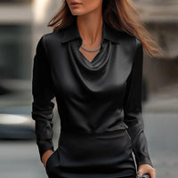 Karin™ | Elegante Satinbluse mit V-Ausschnitt - Schwarz