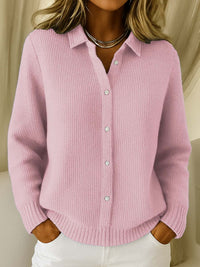 Monika | Damen Klassischer Kragen Knopfpullover - Rosa
