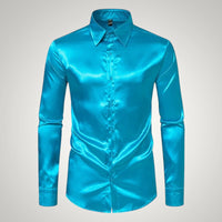 Tobias | Herren Festliches Satin Gerades Hemd - Hellblau