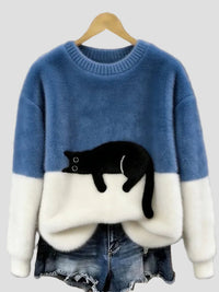 Luna | Damenpullover mit Katzenmotiv - Blau