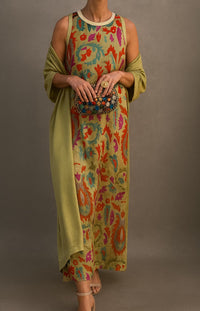 CORVALISSE - Elegantes Maxikleid mit passendem Schal - Gelb