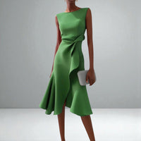 Juliette | Damen Drapiertes Midikleid – Anmutiges Drapiertes Midi Kleid - Green