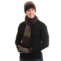 Strickset mit Wollmütze, Handschuhen und Schal - Kastanienbraun