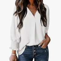 Damen Bluse Kurzarm | V-Ausschnitt Sommer Bluse Elegant & Casual - Weiß