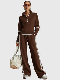 Minrada - Set Aus Bluse Und Hose Mit Breiten Falten - Burgund