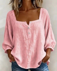 Leontien - Baumwollbluse Mit Quadratischem Ausschnitt Und Langen Ärmeln - Rosa