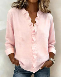 Pabasari - Stilvolle Bluse Mit V-Ausschnitt Und Zarten Rüschen - Rosa