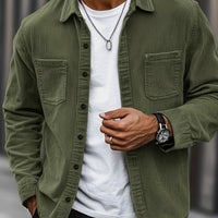 Bryce | Herren Langarm-Overshirt mit Taschen und Knöpfen - Taktisches Grün