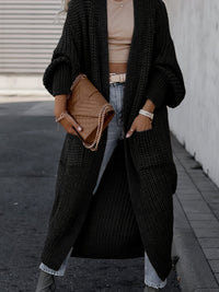 Damen Maxi Cardigan mit langen Ärmeln und Taschen - Schwarz