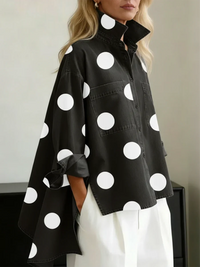 Ranulya - Elegantes Kunstvoll Bedrucktes Oberteil Mit Polka Dot Muster - Schwarz