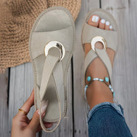 Marlenia – Flache Sandalen Mit Metallschnalle - Beige