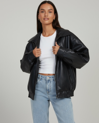 Vanessa | Damen Vintage Oversized Lässiger Lederjacke - Schwarz