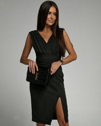 Nadinee | Damen V-Ausschnitt Seitenschlitz Kleid – V-Neck Slit Kleid Sinnlich - Black (Almost sold out)