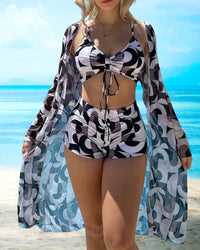 Zellea | lebhaftes 3-teiliges bedrucktes Bikini-Set - Schwarz