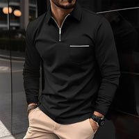 Florent - Herren-Langarm-Polo mit Zipper - Schwarz