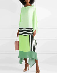 Xyrelvyn | Damen Elegantes Colorblock Maxikleid – Elegantes Farbblock Maxi - Green